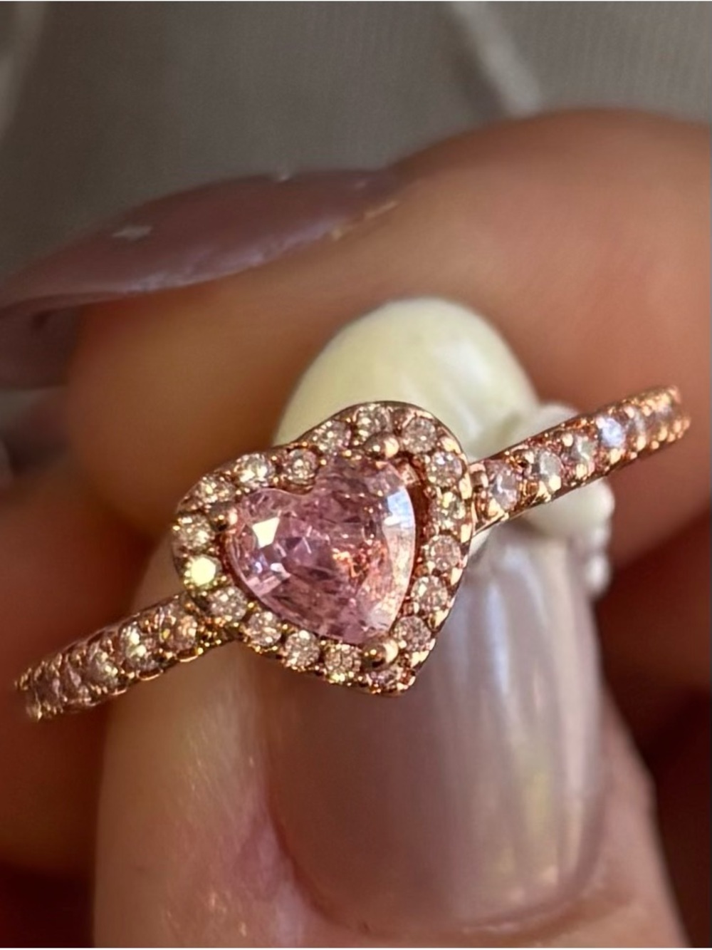 Pandora rose gold and pink heart ring
